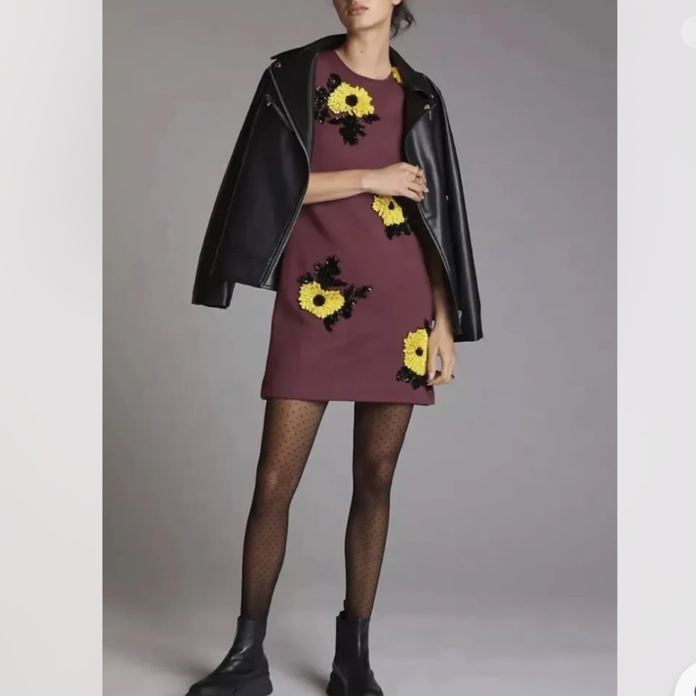 NWT Anthropologie Dhruv Kapoor Sequined Applique Shift Mini Dress Size Small‎
